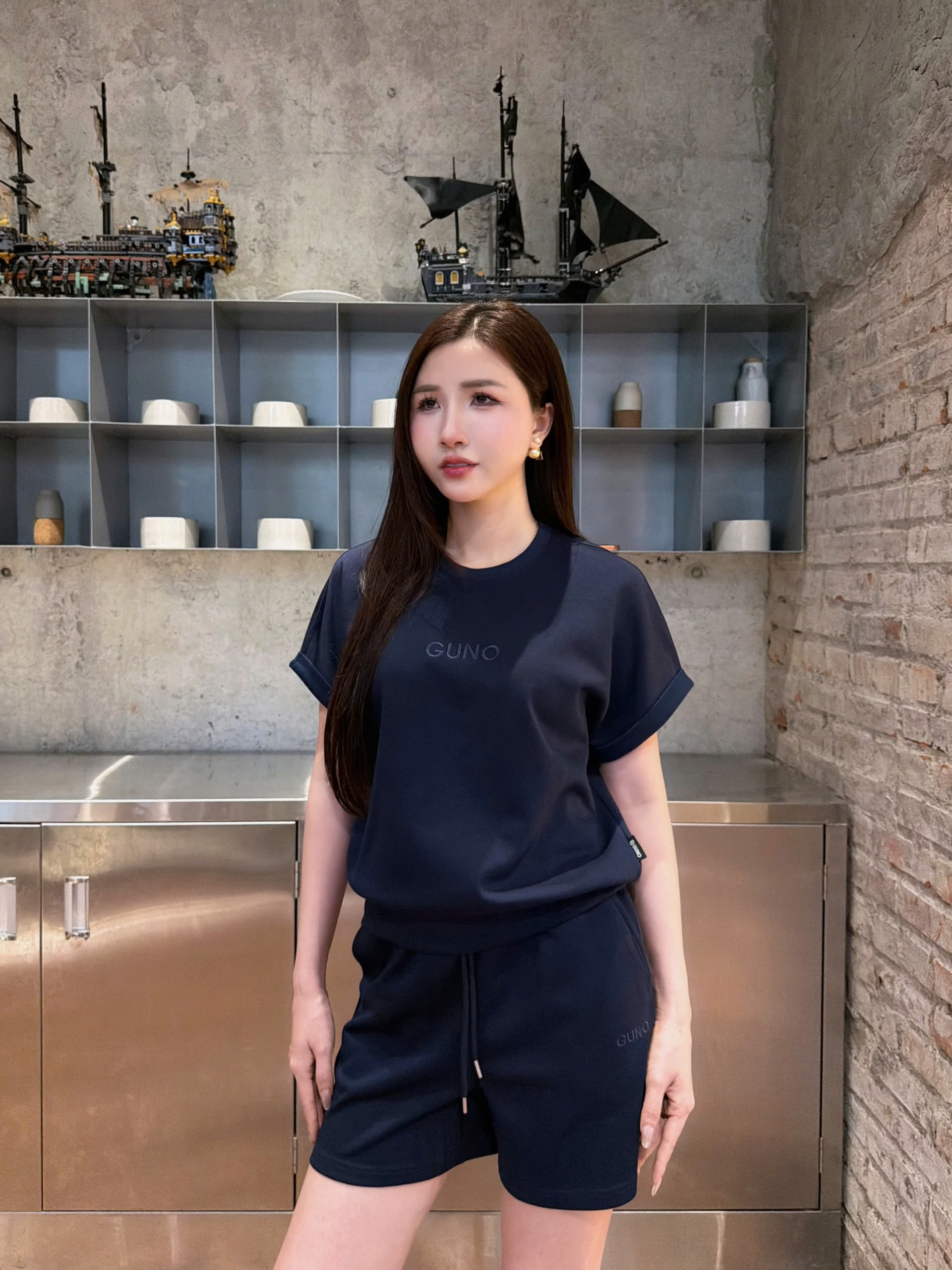 Set Bộ Đồ Cộc Tay GUNO Vải Modal Cool Mềm Mát Cổ Tròn Logo Thêu 