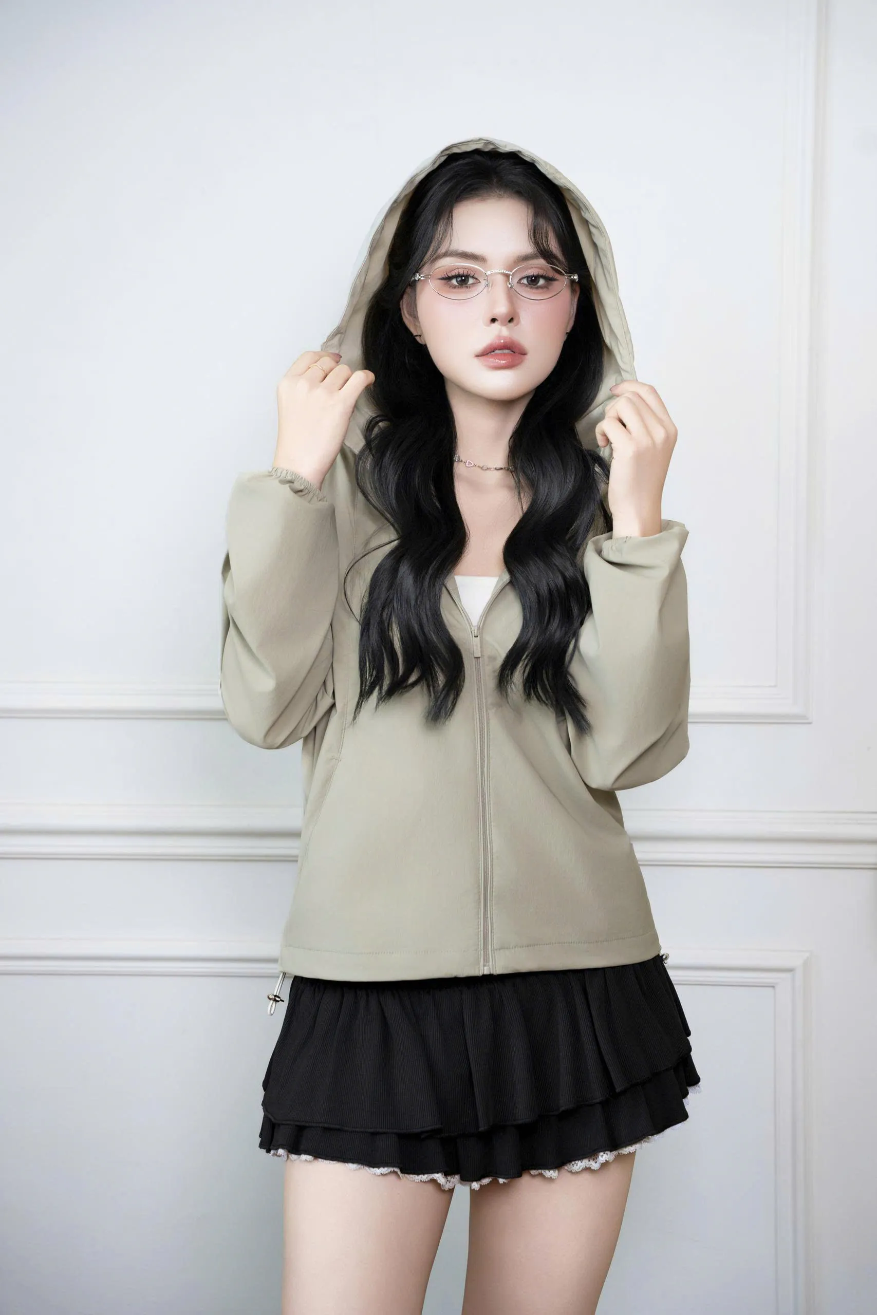Áo khoác gió Nữ GUNO siêu nhẹ 1 lớp có mũ