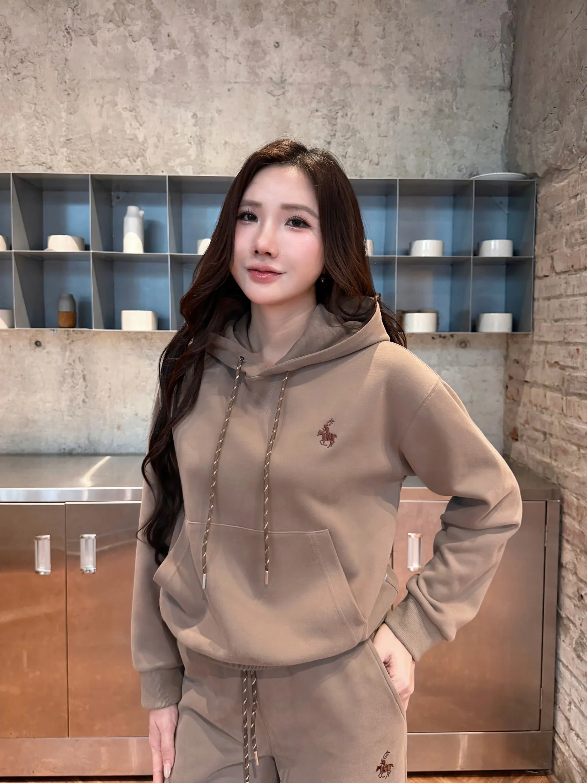 Bộ quần áo Nỉ Hoodie Nữ GUNO có mũ quần ống suông