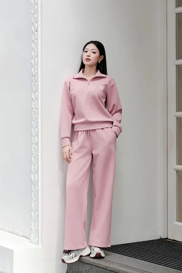 Bộ Quần Áo Nữ GUNO Nỉ Modal  Kéo Khoá Cổ Kèm Quần Suông Logo Thêu
